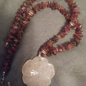 Purple flower stone handmade necklace